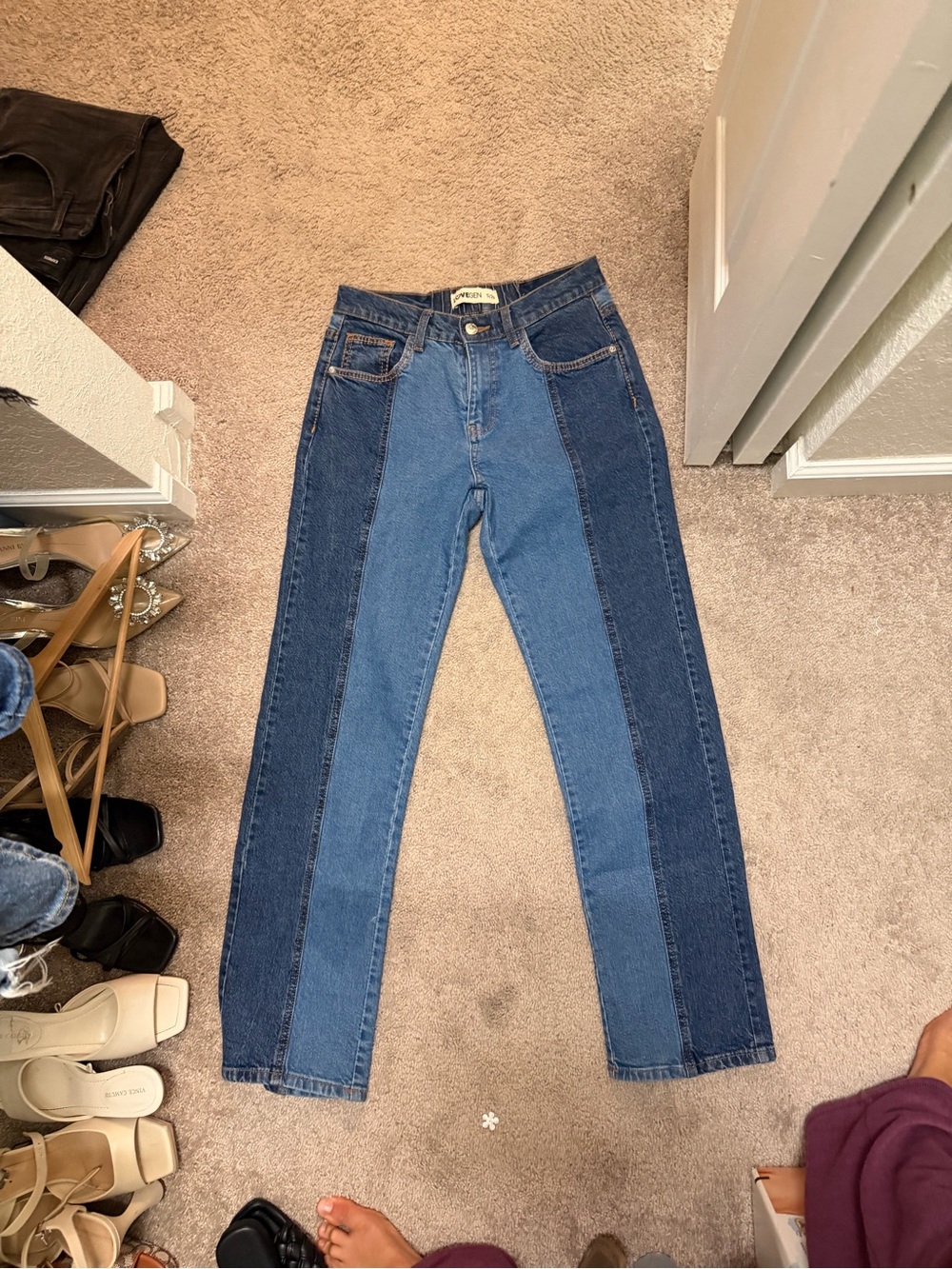 Two-Tone Blue Straight Leg Jeans